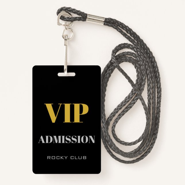 Badge Club de nuit simple et élégant VIP Access Pass VIP (Devant avec lanière)