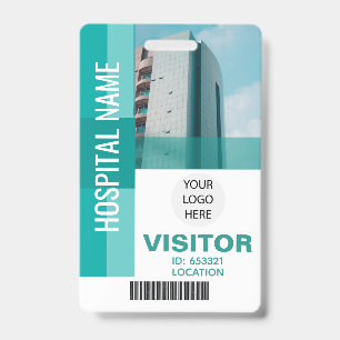 Badge Code à barres de visiteur sarcelle moderne, logo I