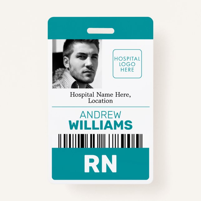 Badge Code à barres Turquoise logo blanc photo (Devant)