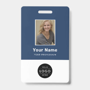 Badge Code-barres de logo de photo d'entreprise bleu mar