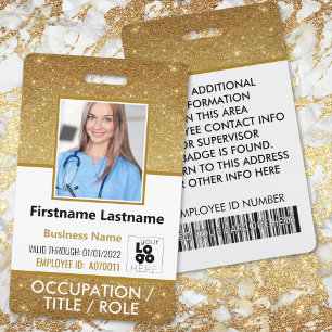 Badge Code-barres du logo de la photo du personnel en or