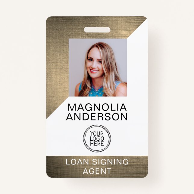 Badge Code-barres du logo photo employé en métal brossé (Devant)