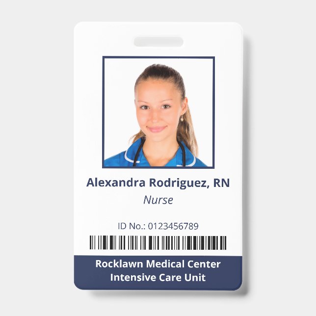 Badge Code-barres photo de l'employé White Blue Hospital (Front)