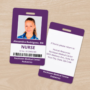 Badge Code-barres photo d'employé ID médical violet blan
