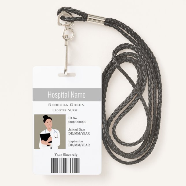 Badge Code-barres photo employé personnalisé (Devant avec lanière)