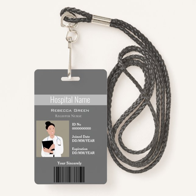 Badge Code-barres photo employé personnalisé ID logo (Devant avec lanière)