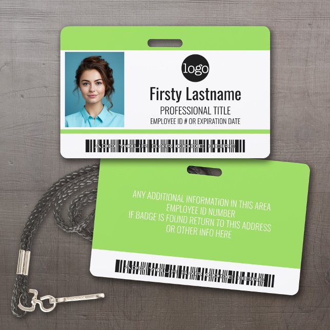 Badge Code, Code, Logo, Nom de la barre de couleurs (Custom Employee ID Badges - thick plastic with full color print)