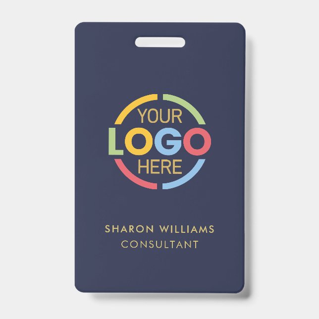 Badge Code d'employé bleu marine avec logo d'entreprise  (Face)