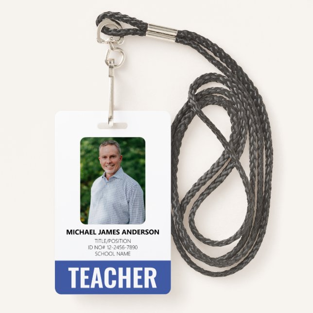 Badge Code employé personnalisé de l'enseignant de l'éco (Devant avec lanière)