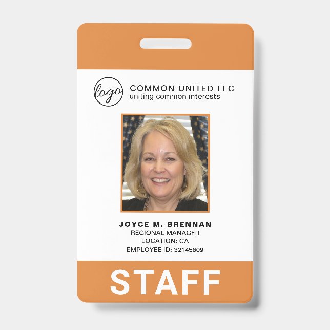 Badge Code photo de l'employé du logo d'entreprise orang (Face)