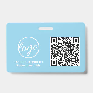 Badge Code QR bleu clair simple ID employé