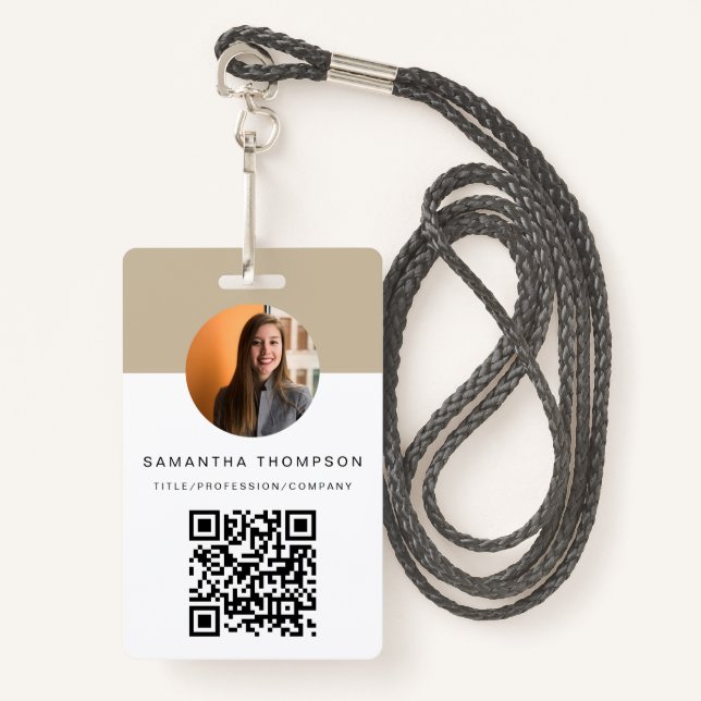 Badge Code QR Carte d'identité de logo d'entreprise Empl (Devant avec lanière)
