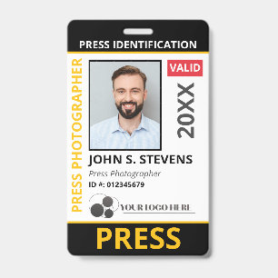 Badge Code QR de la carte de presse et logo photo noir j