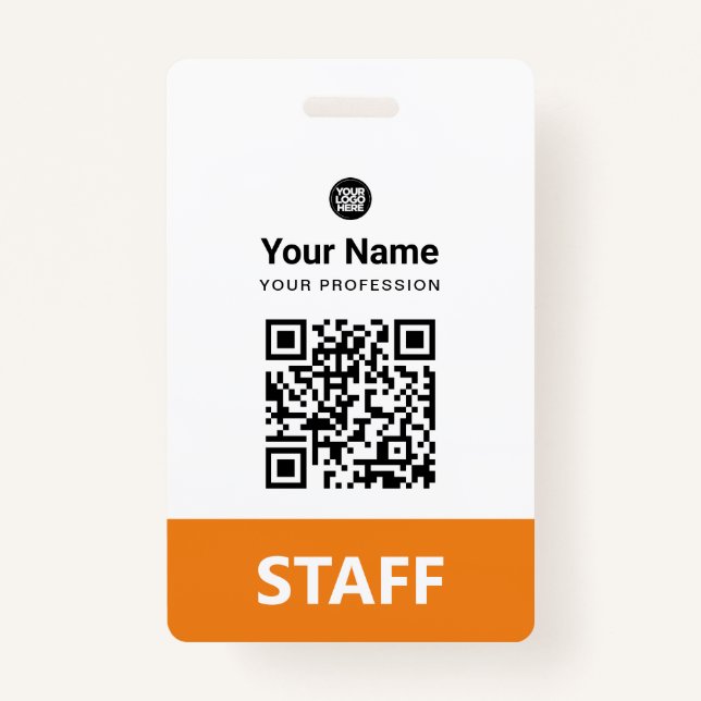 Badge Code Qr de l'employé orange, Code barre, Logo, Nom (Devant)