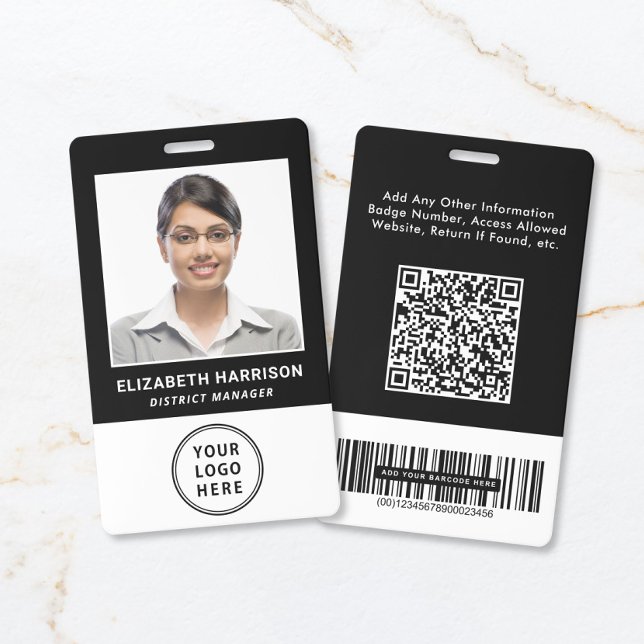 Badge Code QR de logo d'entreprise Code-barres Photo de  (Business Logo QR Code Barcode Employee Photo ID Badge)