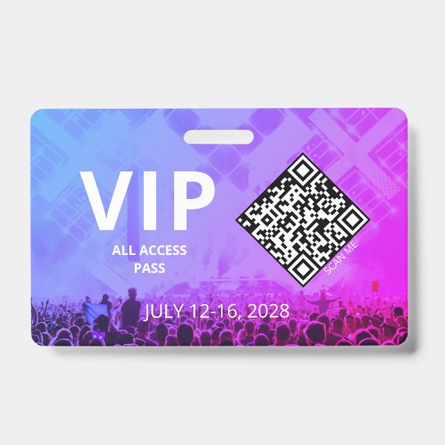 Badge Code QR de passe d'accès VIP Événement Horizontal (Avant)