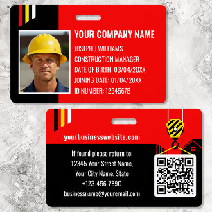 Badge Code QR de travail ID Construction personnalisée R