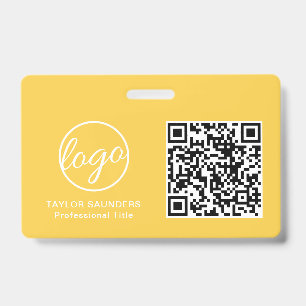 Badge Code QR d'identification d'employé jaune simple