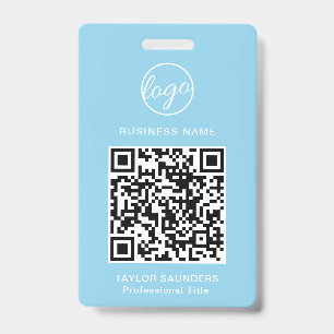 Badge Code QR d'identité d'employé bleu clair simple