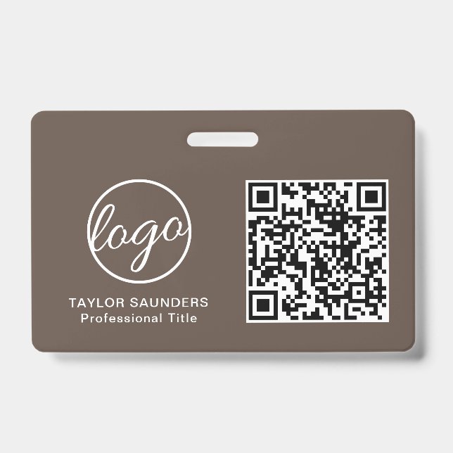 Badge Code QR d'identité d'employé Marron Simple (Avant)