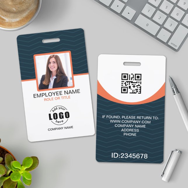 Badge Code QR employé d'entreprise bleu orange Photo (Créateur téléchargé)
