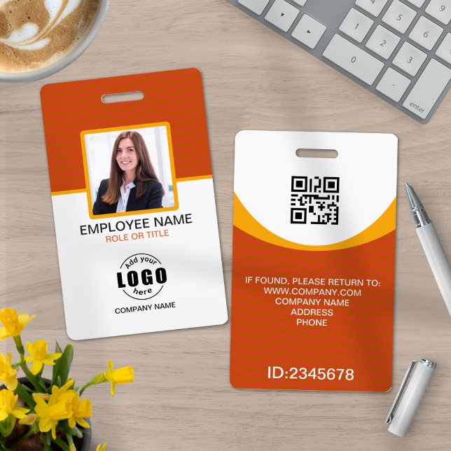 Badge Code QR employé d'entreprise Orange Jaune Photo (Créateur téléchargé)