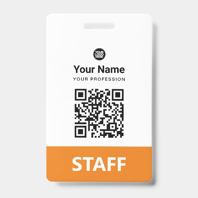 Badge Code QR employé Orange, Code-barres, Logo, Nom (Avant)