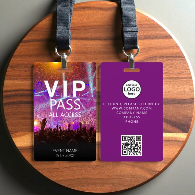 Badge Code QR événement personnalisé VIP Confetti Violet (Créateur téléchargé)