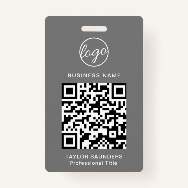 Badge Code QR gris simple ID employé (Devant)
