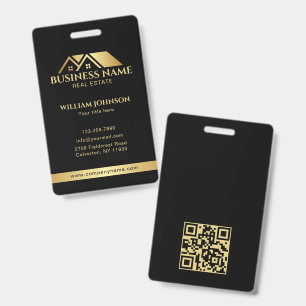 Badge Code QR Immobilier Maison Or Luxe Noir