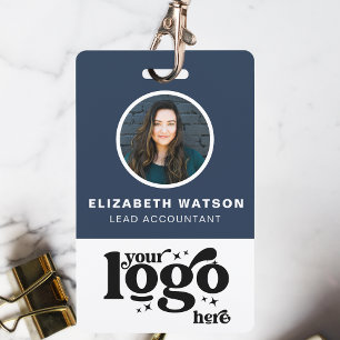 Badge Code QR - Logo de l'entreprise Bleu marine Photo I