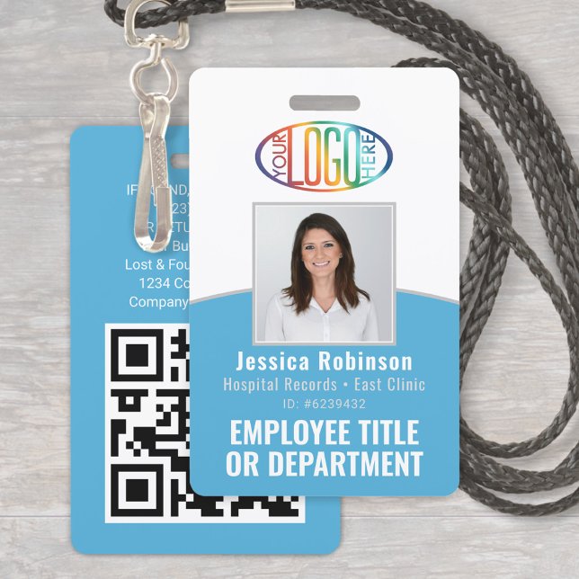 Badge Code QR Logo de l'entreprise Photo de l'employé bl (Créateur téléchargé)