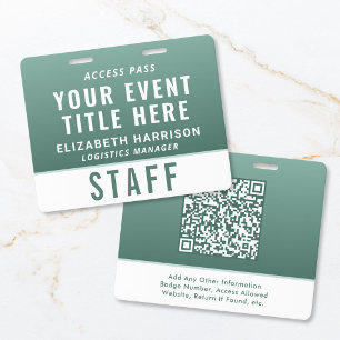 Badge Code QR moderne ID d'accès à l'événement Vert Saug