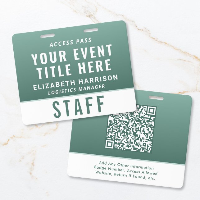 Badge Code QR moderne ID d'accès à l'événement Vert Saug (Modern QR Code Sage Green Event Access ID Badge)