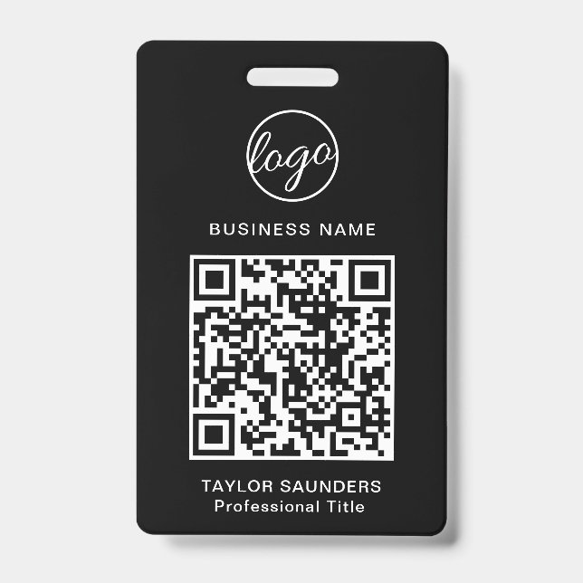 Badge Code QR noir simple ID employé (Face)