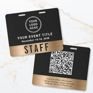 Badge Code QR Passe d'accès Événement Noir Or Luxe Logo