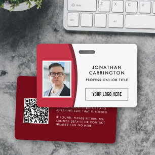 Badge Code QR personnalisé Logo photo Rouge ID employé B
