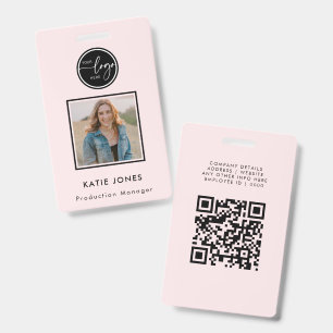 Badge Code QR personnalisé noir et rose Logo de l'entrep