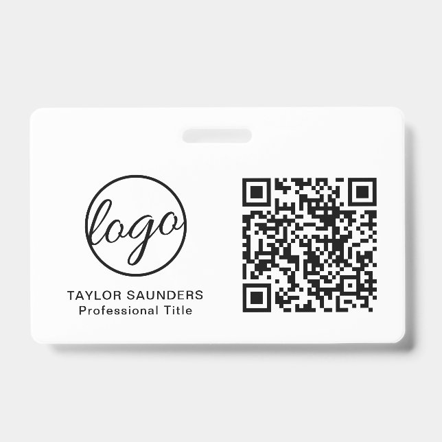 Badge Code QR simple noir et blanc Code employé (Avant)