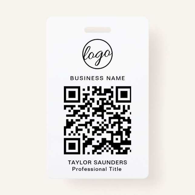 Badge Code QR simple noir et blanc Code employé (Devant)
