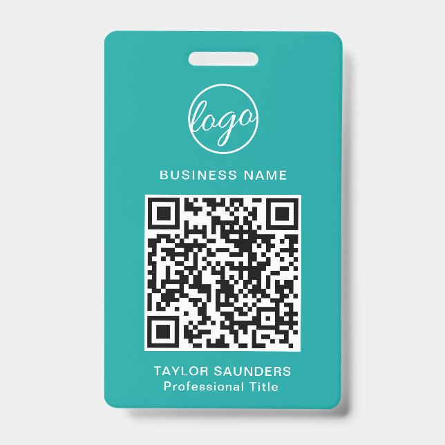 Badge Code QR Turquoise simple ID employé (Avant)