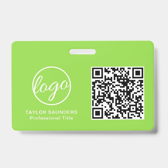 Badge Code QR vert citron simple d'identification des em (Avant)