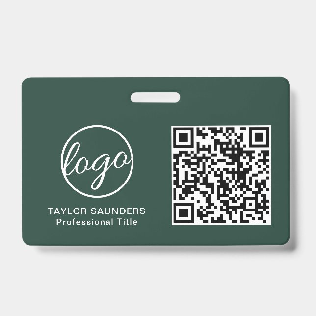 Badge Code QR vert de forêt simple ID employé (Avant)