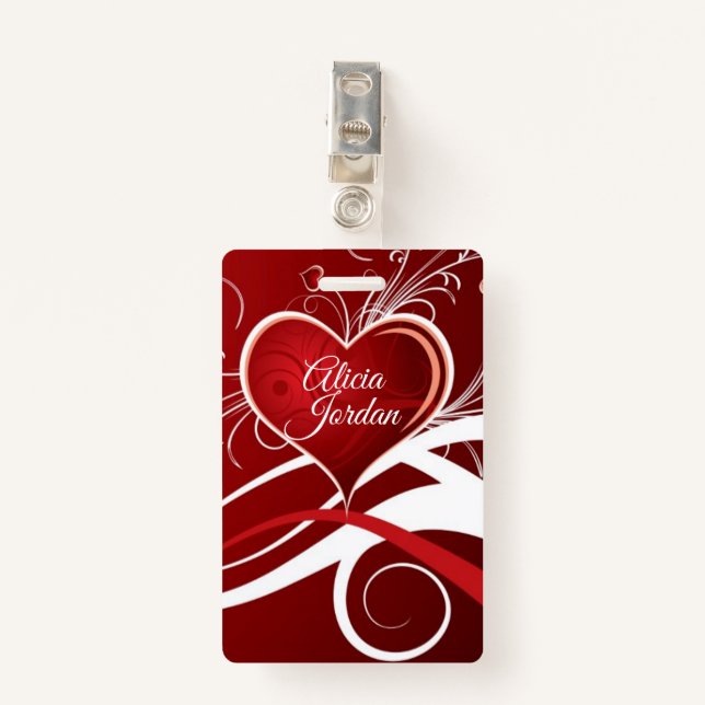 Badge Coeur Blanc Rouge Et Fils (Devant avec clip)