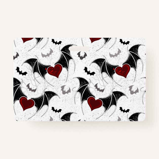 Badge Coeur d'Halloween avec ailes de chauve-souris noir (Devant)