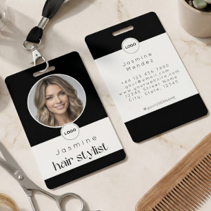 Badge Coiffeur Photo Élégant Noir Et Blanc ID