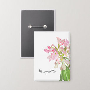 Badge Conception florale d'orchidée rose – Art botanique