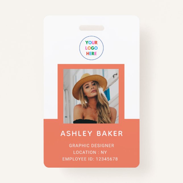 Badge Coral Photo Compagnie Sécurité Logo Nom Et Titre (Devant)