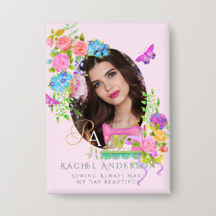 Badge Coudre Ruban Floral Monogramme photo rose