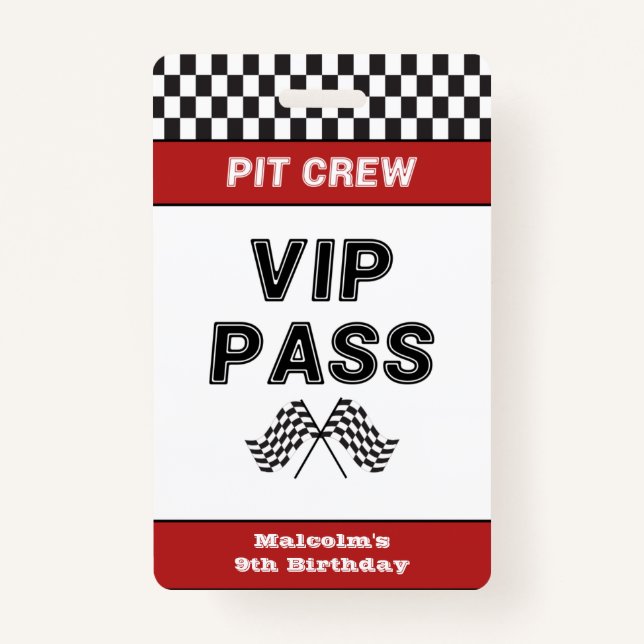 Badge Course Voiture Anniversaire Fête Pit Crew VIP Pass (Devant)